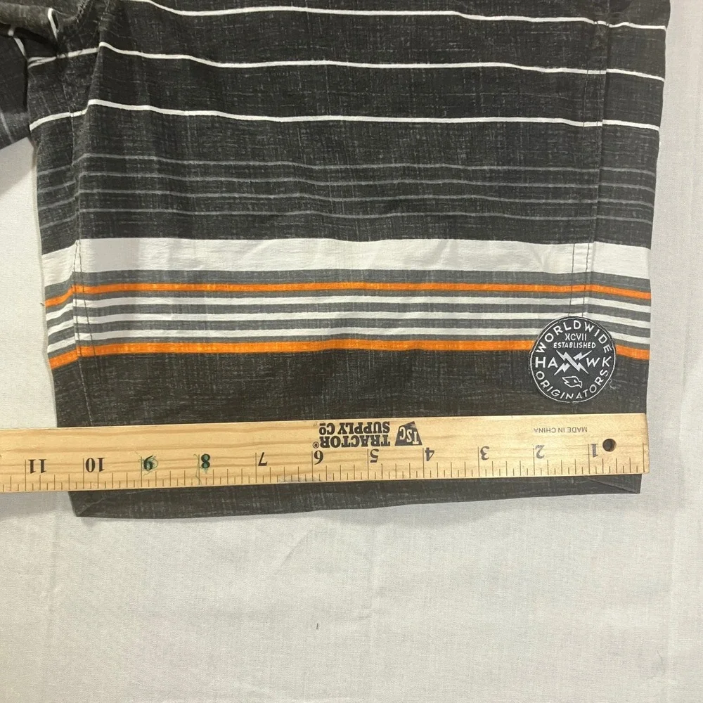 Tony Hawk Mens Board Shorts Size 32 Black Gray Orange Striped Reflex‎ Stretch